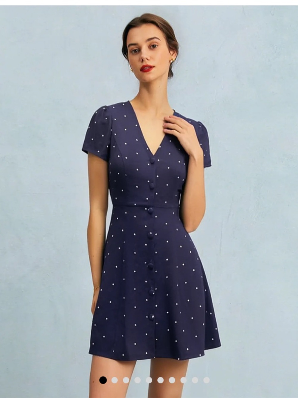 Rihoas Navy Polka Dot Button-Front Dress
